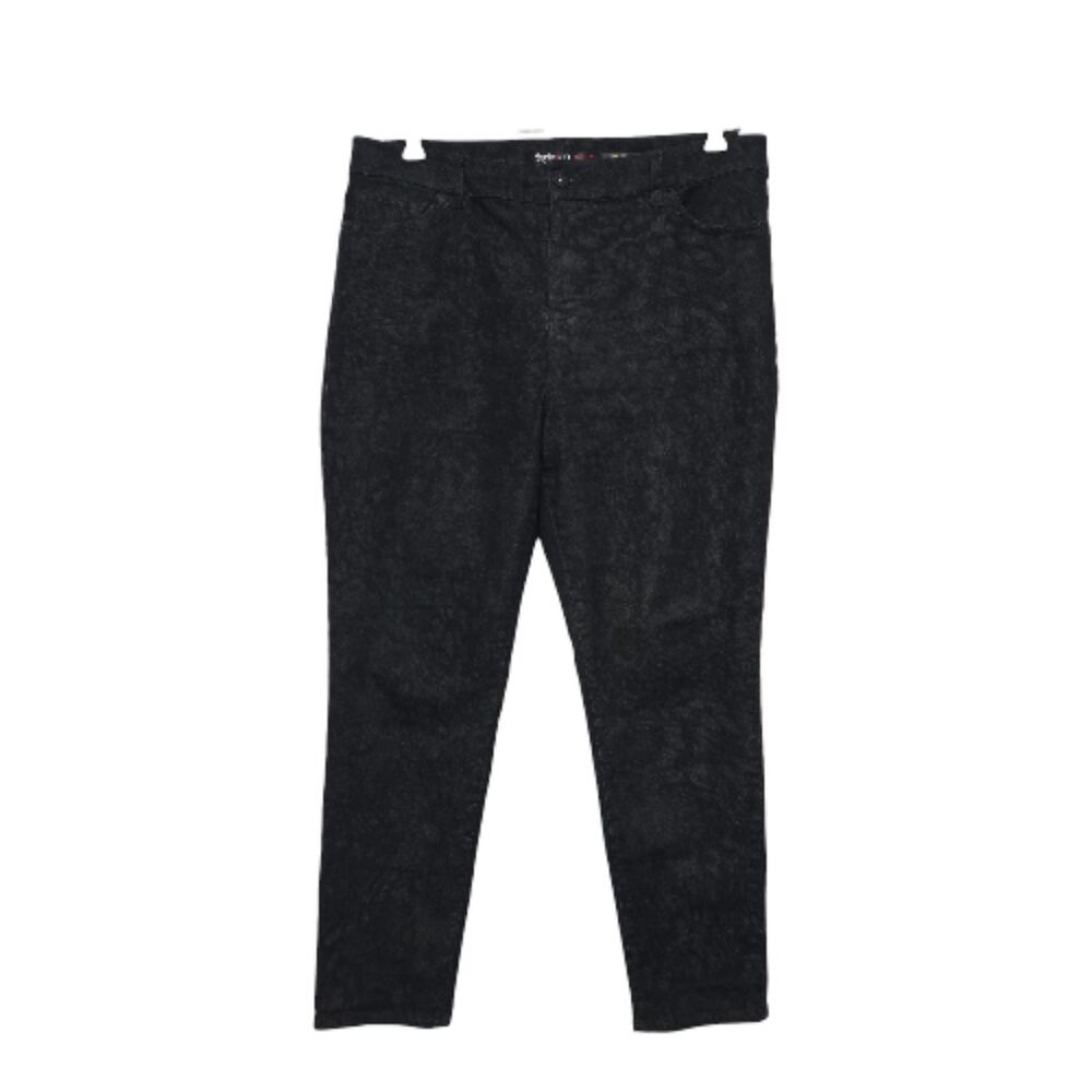 Style & Co Denim Jeans Women 16P Black Slim Leg Leopard Print 5 Pocket